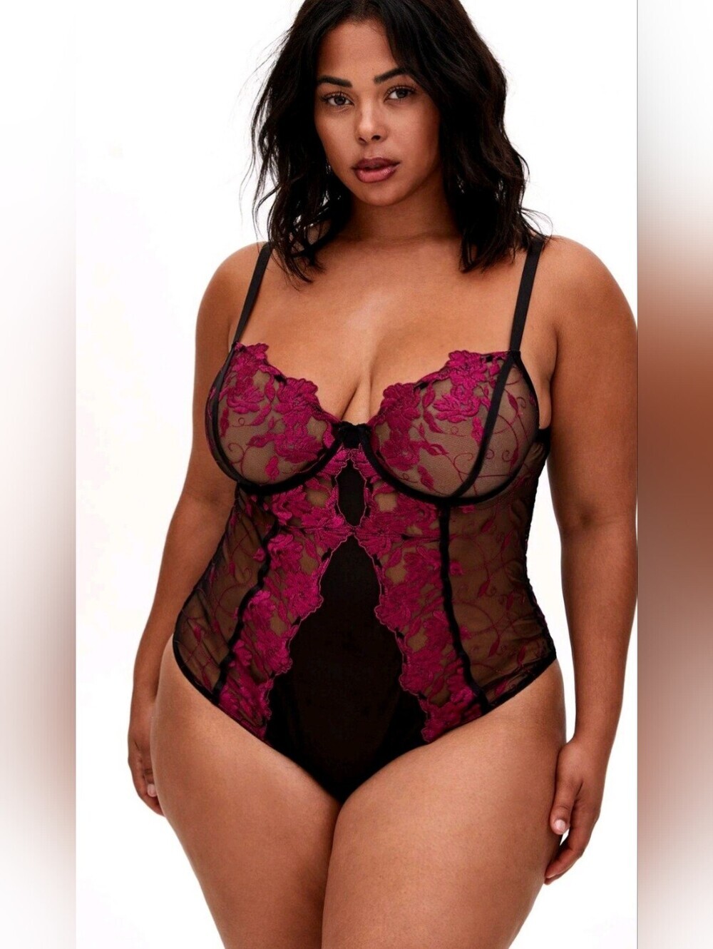 Torrid Sheer Lace Embroidered Bodysuit Sexy Feminine Date Night Whimsigoth